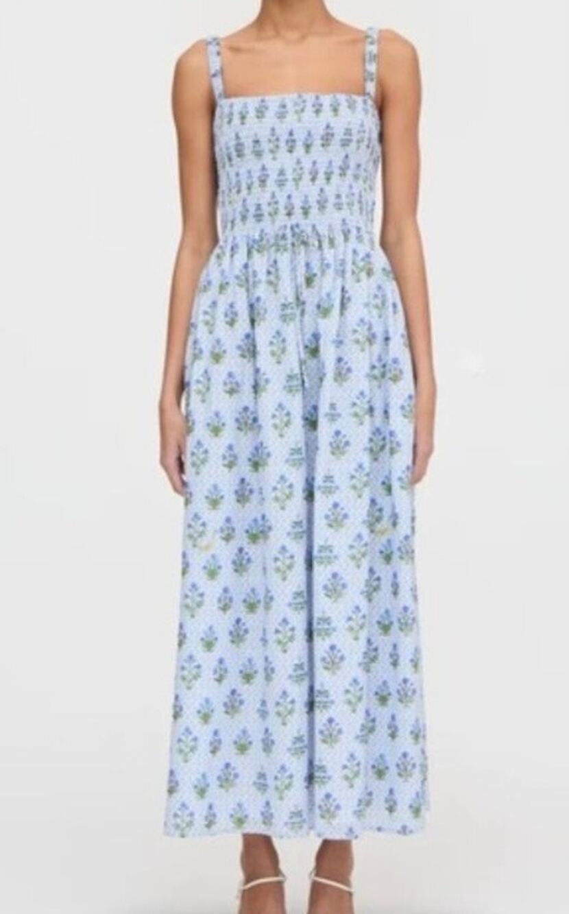 Hill House The Anita Nap Maxi Dress Blue Floral Leopard Smocked Strap Back XXL